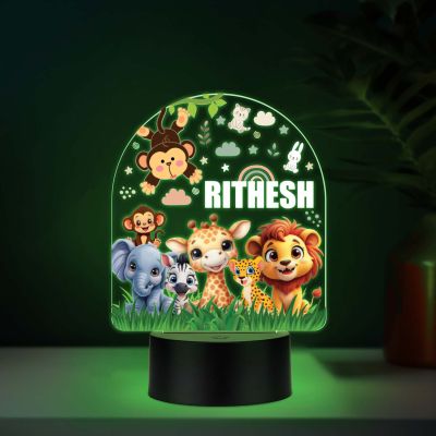 Personalized Jungle Theme UV Print 7 Color LED Night Lamp Kids Room Decor Light